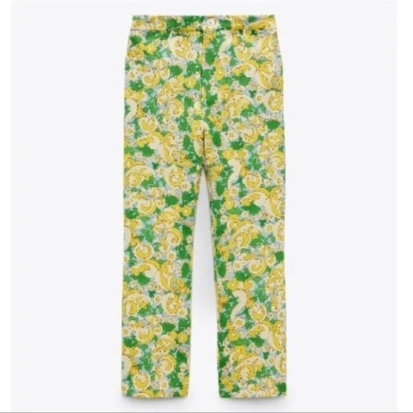 💚ZARA,Psychedelic Green/Yellow 1960’s Floral Printed High-rise Trouser,Size XS - Picture 14 of 14